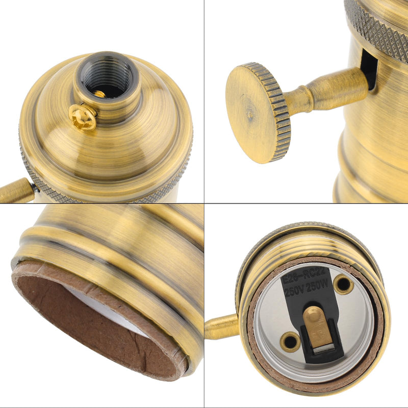 [Australia - AusPower] - Brass Lamp Socket, Vintage Edison E26/E27 Bulb Light Socket with On/Off Knob Switch(Gold) Brass 
