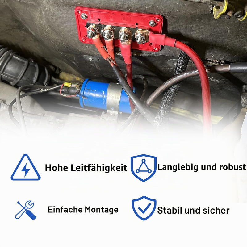 Heavy Duty Range Bus Bar 300A 12V Power Distribution Block with 5/16 Inch (M8) 4-Post Terminal Block with Cover for Automotive, Marine, Battery System (Black & Red) 300A-5/16''(M8) Black & red