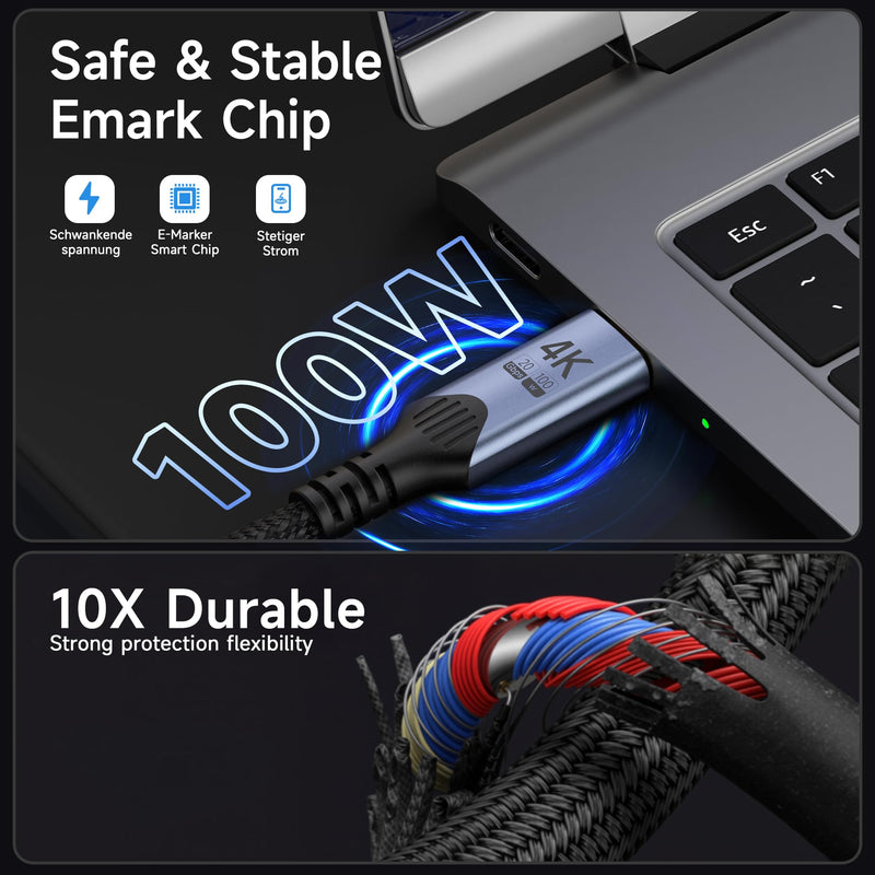 Long USB-c Cables 2 Pack 10FT, 100W Fast Charging, 20Gbps SuperSpeed USB 3.2 Gen 2x2, 4K@60Hz Video, Compatible with Thunderbolt 4/3 10FT+10FT