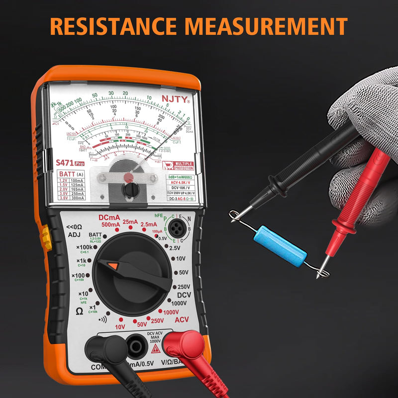 [Australia - AusPower] - S471 Analog Multimeter – Needle Meter for DC/AC Voltage, DC Current, Resistance, Continuity, hFE, Battery/Load Test, dB Level, with Built-in Backup Fuses 