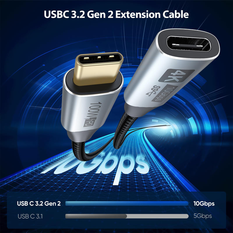 USB C Extension Cable 6FT 5-Pack,USBC Extender Cord USB 3.2(10Gbps) Male to Female Extension Cable 4K@60Hz Video Output,100W Charging for MacBook Pro/Air, Switch, Laptop and Mobile Phone-Grey Grey