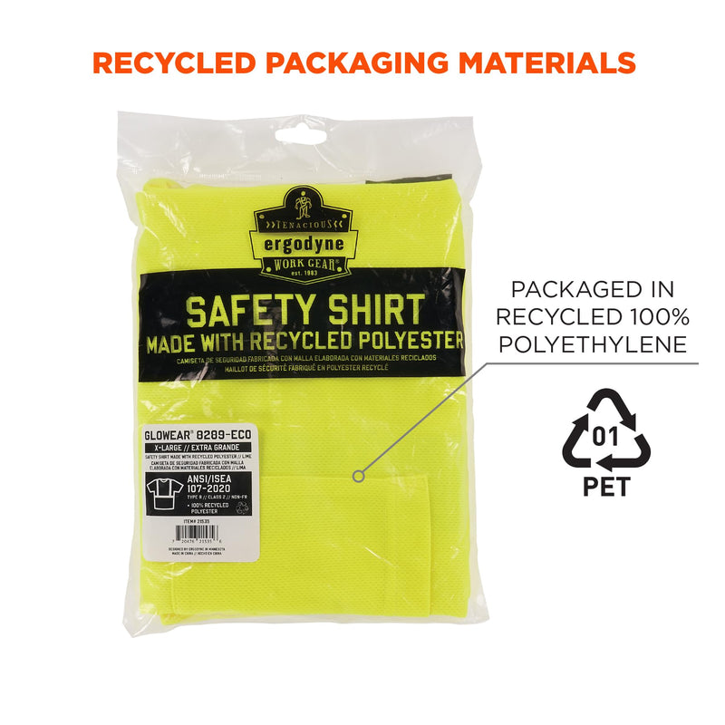 Ergodyne GloWear 8289-ECO Recycled Safety Shirt, Class 2 Type R Hi Vis Reflective Safety Shirt, ECO-Friendly Lime Large