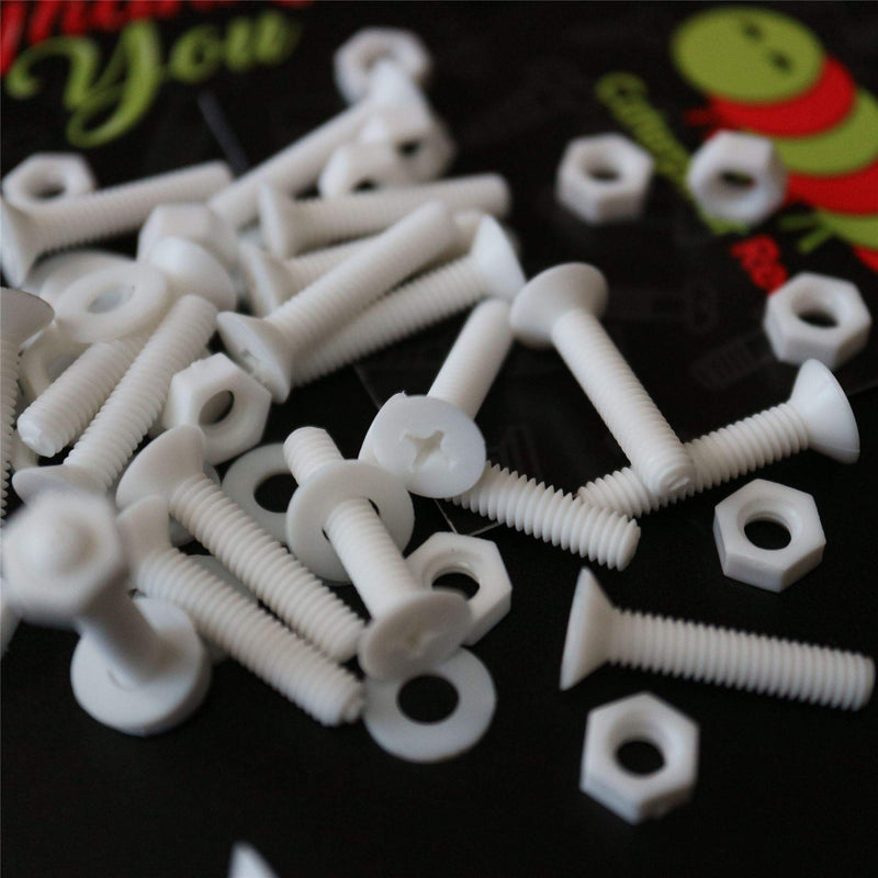 [Australia - AusPower] - 20 x White Countersunk Screws Polypropylene (PP) Plastic Nuts and Bolts, Washers, M4 x 20mm, Anti-Corrosion, Chemical Resistant, (5/32 x 25/32 in) 