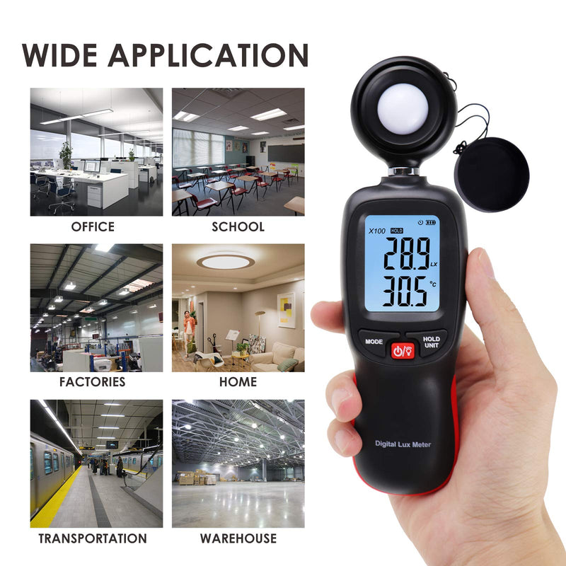 [Australia - AusPower] - Lux Meter with Data Record, Digital Light Meter Illuminance Meter, Backlight Lux Temperature Meter 0~200,000 Measurement Range Lux/FC Unit MAX/MIN/Hold Function 