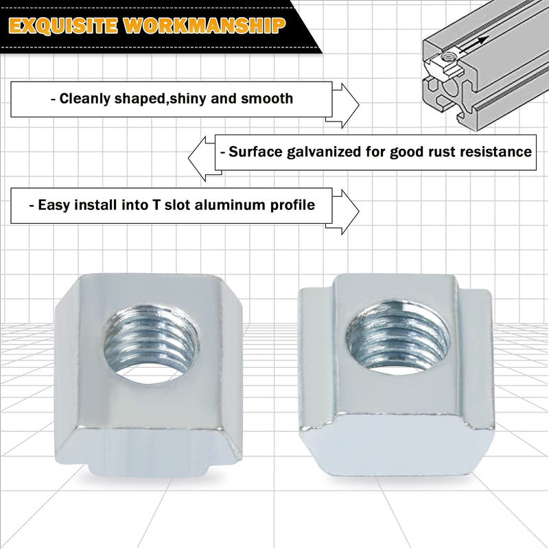 [Australia - AusPower] - KOOTANS 100pcs 2020 Series M5 Sliding T Nuts Metric M5 Thread Slide in T-Nut for 20x20 Standard 6mm T-Slot Aluminum Extrusion Profile 