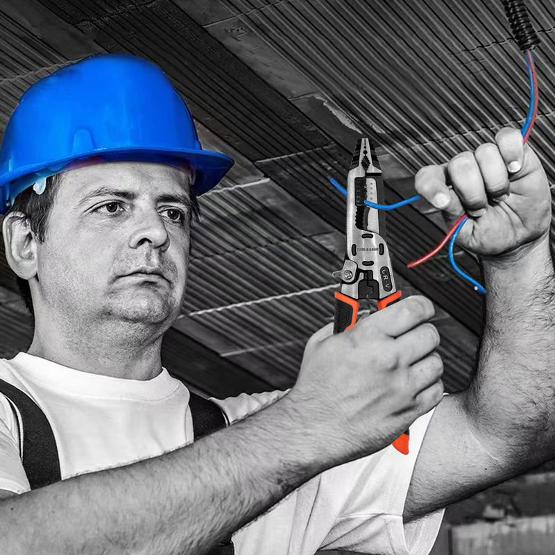 [Australia - AusPower] - TOOLEAGUE 9-in-1 Wire Stripper Tool, Cable Cutters, C-RV Multifunctional Needle Nose Pliers for Electric Cable Stripping Cutting and Crimping 9 in 1 Wire Stripper Tool 