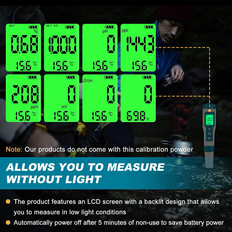 [Australia - AusPower] - PH Meter Water Quality Tester 8 in 1 TDS Meter PH/TDS/EC/ORP/S G/Salinity/ H2/ Temp Meter for Drinking Water, Pools, Hydroponics, Sea Water, Liquid Fertilizer 