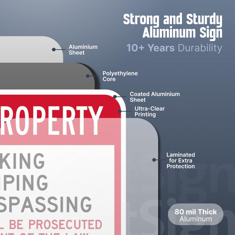 SmartSign Private Property No Parking/Dumping/Trespassing Offenders Prosecuted Sign (2-Pack), 12 x 18 inch, 80 mil thick Aluminum Composite (ACM), Pre-Drilled Holes, Red, Black and White, USA-Made 12" x 18" ACM Aluminum (Pack of 2)