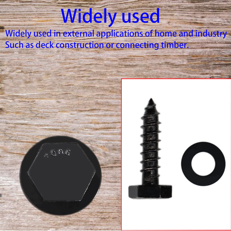 [Australia - AusPower] - 25PCS Stainless Steel Black Lag Bolts 1/4" x 1" Hex Lag Screws, Washers Included 1/4" x 1" (25PCS) 