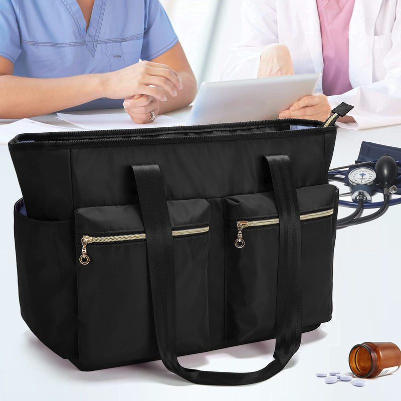 [Australia - AusPower] - Damero Nurse Bag for Work Supplies, Medical Bags with Laptop Sleeve for Home Care Nurse, Health Care Staff and More, Black 