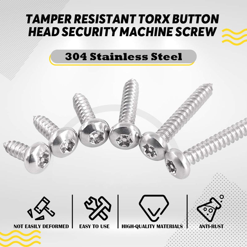 [Australia - AusPower] - Hilitchi 50 Pcs #10 x 1” Stainless Steel Button Head Torx Sheet Metal Screws Security Silver Screws Anti-Theft Tamper Proof with Bit T25 #10 x 1"-50Pcs 