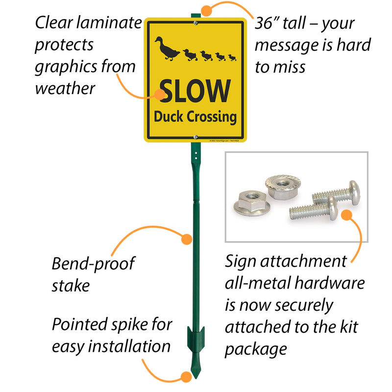 SmartSign 12 x 10 inch “Slow - Duck Crossing” Yard Sign with 3 foot Stake, 40 mil Laminated Rustproof Aluminum, Black and Yellow, Set of 1 12" x 10" Aluminum Sign with 3' Stake