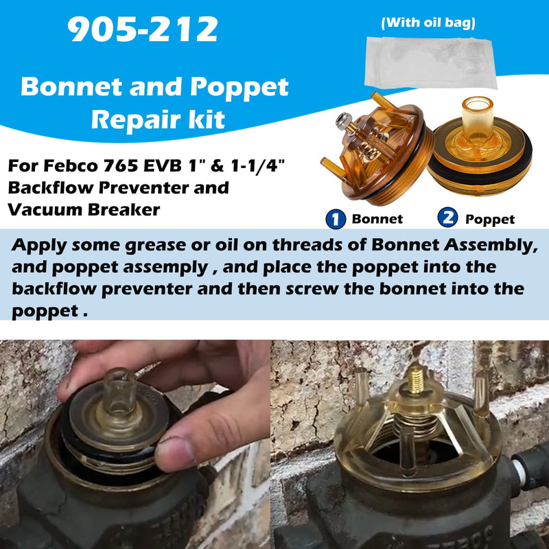 [Australia - AusPower] - For Febco 765-1 Repair Kit, 905-212 Bonnet Poppet Repair Kit & 905-052 Check Valve Assembly & Canopy for Febco 765-1 inch & 1-1/4 inch Backflow Preventer and Vacuum Breaker 