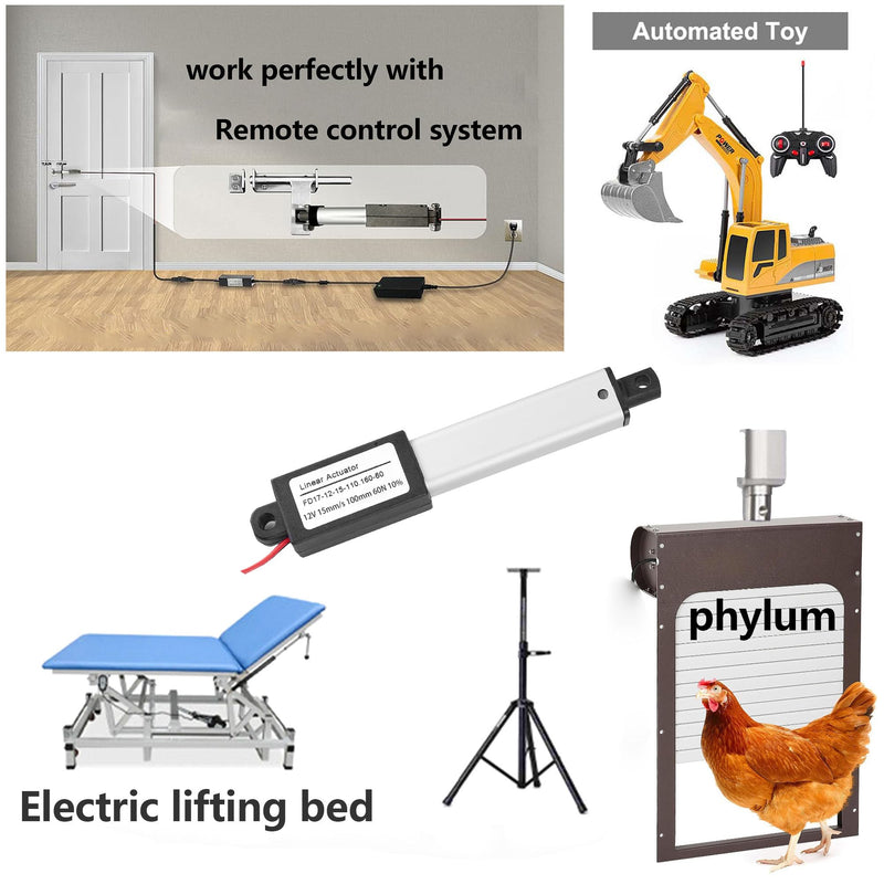 Mini 12V 4 Inch Linear Actuator, Speed 15mm/s,13.4 lb /60N Waterproof Metal Microactuator with Instantaneous Switch Mounting Bracket, for Coop Doors, Robots (Silver 100mm) Mini12V