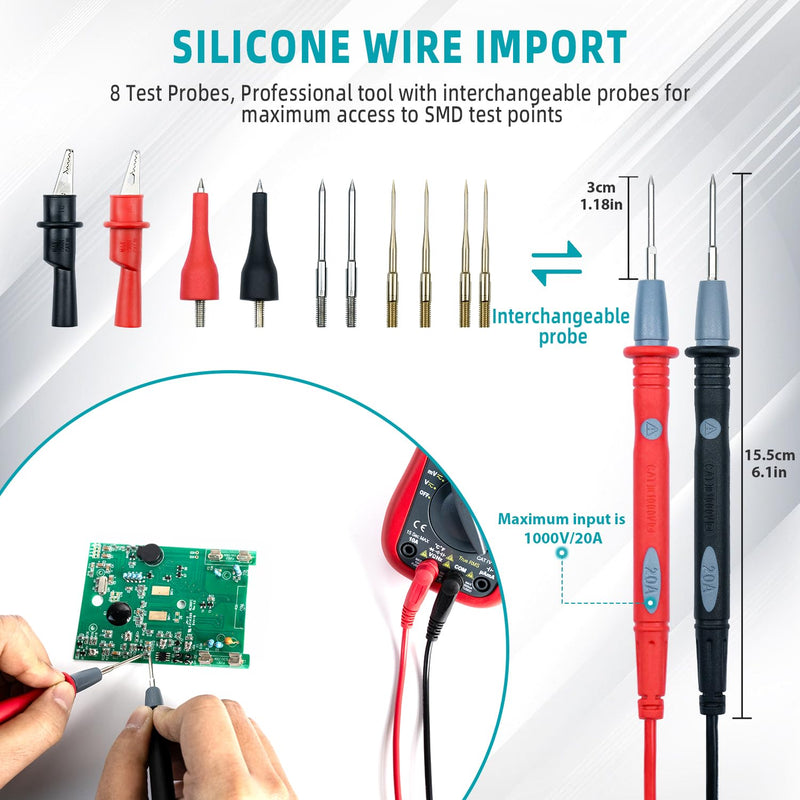 [Australia - AusPower] - Multimeter Test Leads Set with Alligator Clips, Tweezer Lead, Temperature Probe, CAT III 1000V/20A for FLUKE/AstroAI/KAIWEETS/INNOVA Multimeter 