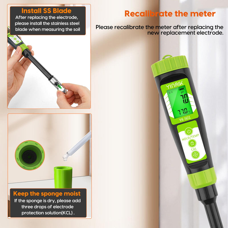 YINMIK Soil pH Probe for YK-S01, YK-S01P, Black pH Replacement Electrode, Original YINMIK Soil Tester Electrode