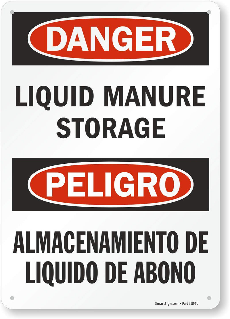 SmartSign "Danger - Liquid Manure Storage" Bilingual Sign | 10" x 14" Aluminum 14" x 10"