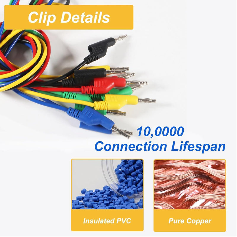 [Australia - AusPower] - Multimeter Test Lead Set, 5PCS Stackable 4MM Banana Plug to Test Hook, Flexible Testing Cable Wires 500V 5A for Multimeter Electrical Testing, 3.3FT/1M 