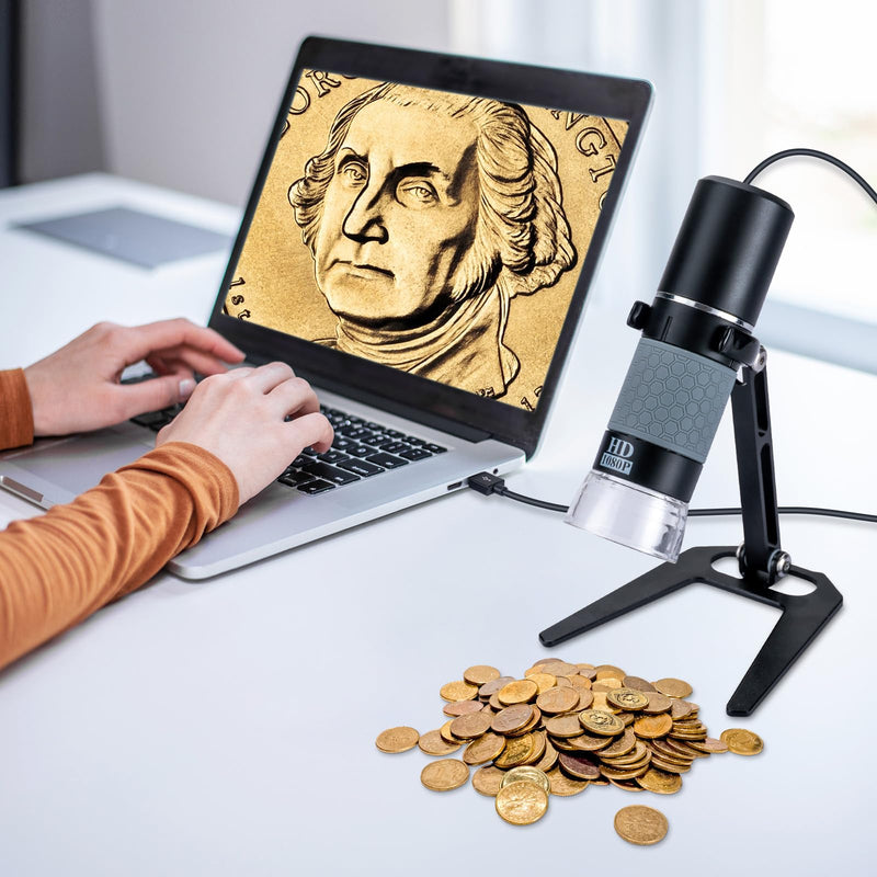 1080P USB Microscope with Metal Stand, 50X-1000X Handheld Digital Microscope Camera Compatible with iPhone/Android/Windows/Mac