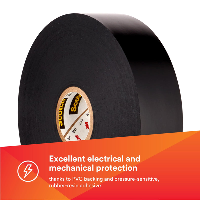 3M Scotch Vinyl Electrical Tape Super 88, 1-1/2 in x 36 yd (108 ft), Black, 1 Long Roll, Premium Grade, Rubber Resin Adhesive, PVC Backing, All-Season Heavy Duty Electric Tape 1-1/2 in x 36 yds