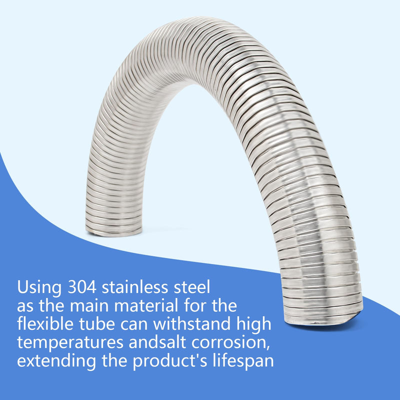 Universal Exhaust Flex Pipe 1.75"[1 3/4"] ID X 16.5"Length 304 stainless steel Exhaust Pipe Can be extended to 20" Comes With Aluminum Foil Tape (2in*75FT),Stainless Steel Cable ties