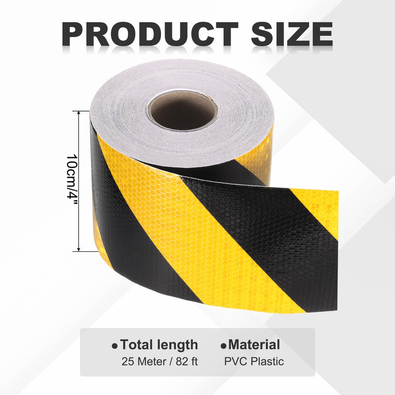 MECCANIXITY Reflective Tape, 4 Inch x 82 ft Warning Safety Sticker Night Reflectors Self-Adhesive Trailer Reflector Twill Tape for Cars Trucks Trailer, Yellow Black 4 Inch x 82 Feet