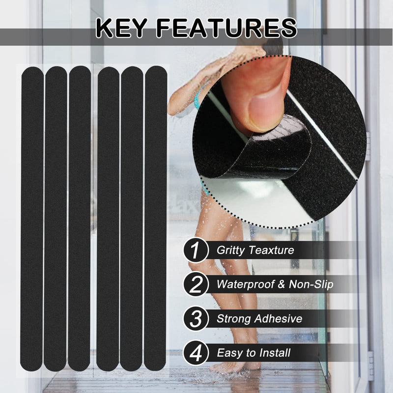 S&X Non Slip Safety Stickers,Gritty Textured Slip-Resistant Treads,0.75-Inch by 11-Inch,12 Strips Per Pack (Black) Black 12