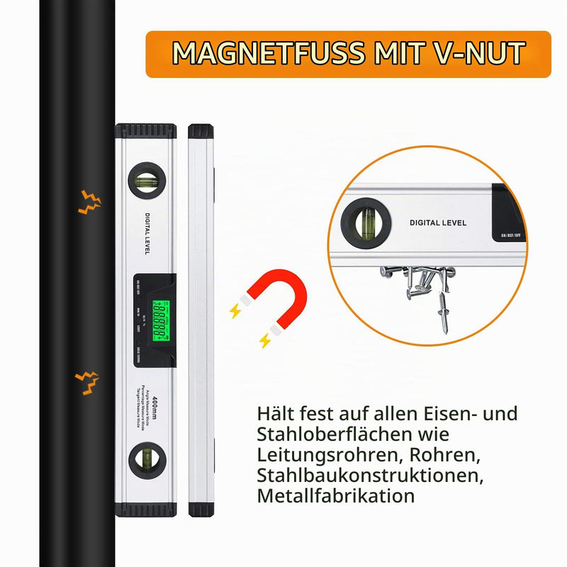 Neoteck Spirit Level Digital LCD Spirit Level 16 Inch 400 mm LED Angle Bevel with V-Groove Magnetic Base, Audio Display, 4 Adjustment Modes Angle Measurement Tool for Roofs, Railings, Ramps