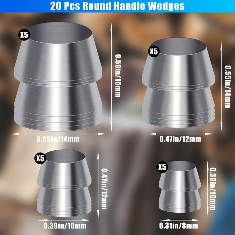 [Australia - AusPower] - 20 Pcs Safety Round Handle Wedges Axe Hand Metal Wedge Hammer Handle Steel Wedge Mauls Handle Wedge Kit for Axe Claw Hammer Sledge (0.31/ 0.39/ 0.47/ 0.55 Inch) 