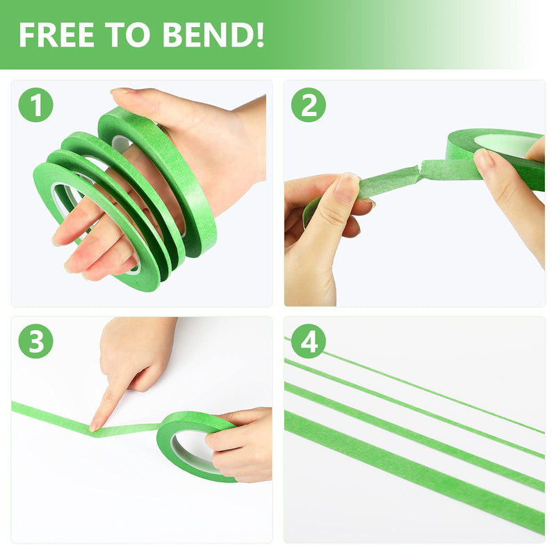 [Australia - AusPower] - 4 Rolls Pinstripe Tape, Masking Tape in 1/16, 1/8, 1/4 and 1/2 Inch Wide, Painters Automotive Masking Tape for DIY Car Auto Paint Art (Green, 52 yd) Green 