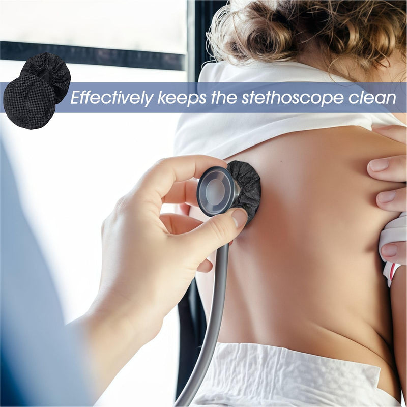 [Australia - AusPower] - Disposable Stethoscope Covers, Non-Woven Stethoscope Head Sleeves for Home & Clinic, 2.4" Diameter, Pack of 100 (Black) Black 
