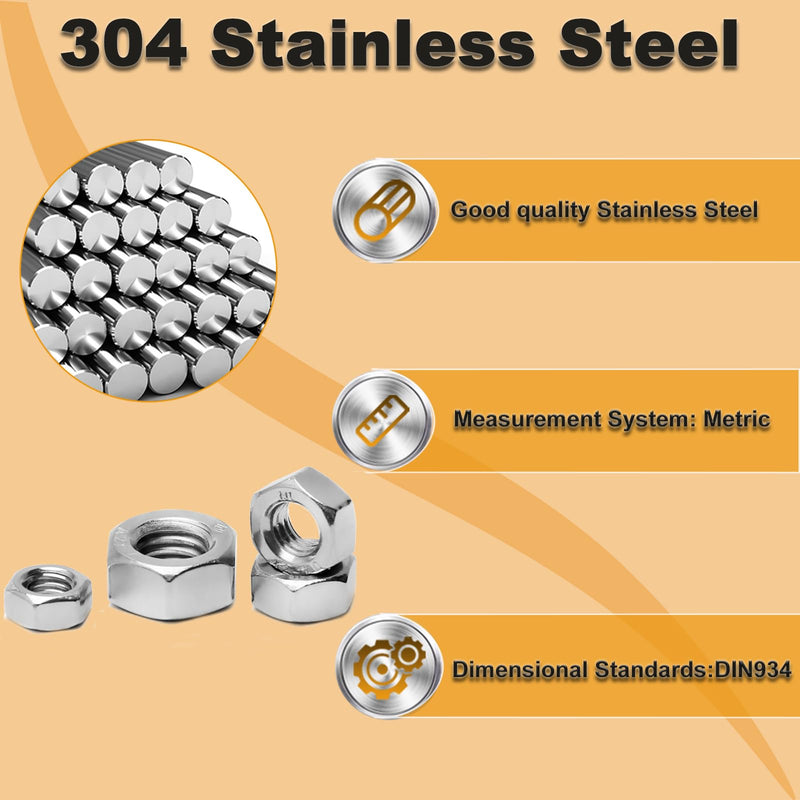 [Australia - AusPower] - 25pcs M8-1.25 Hex Nut, Stainless Steel 304, Hex Drive, Metric M8 Nuts Fasteners, Replacement Nut, Right Hand, M8-1.25mm Hexagonal Nut 