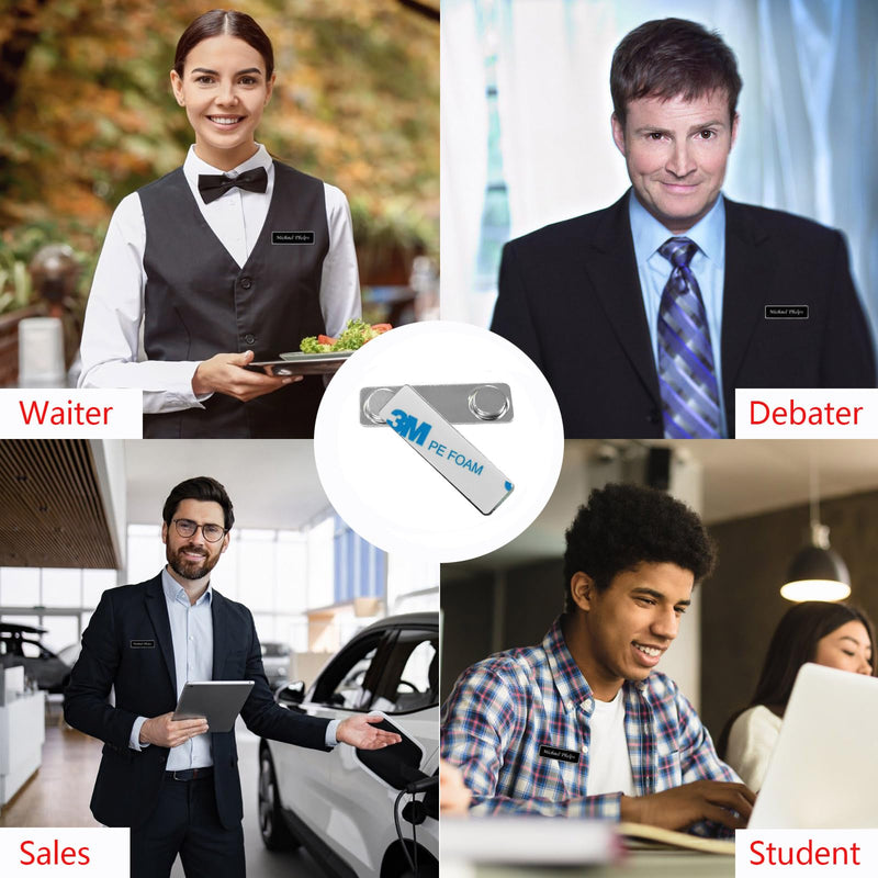 Upgraded Name Tags/ID Badge Magnets, 50 Pack Super Strong Magnetic Name Badge Holders with Steel Back Plate, Fastener with Adhesive on Front Plate, High Strength Rare Earth Badge Magnet