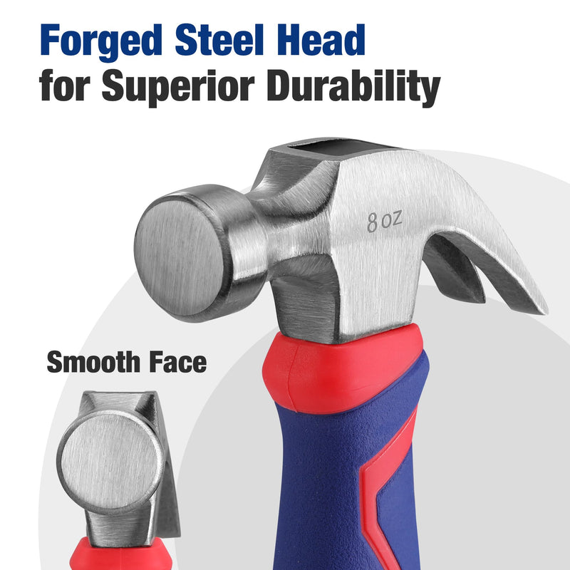 [Australia - AusPower] - WORKPRO 8 oz Claw Hammer with Fiberglass Handle, All Purpose Hammer with Forged Hardened Steel Head, Smooth Face & Shock Reduction Grip 