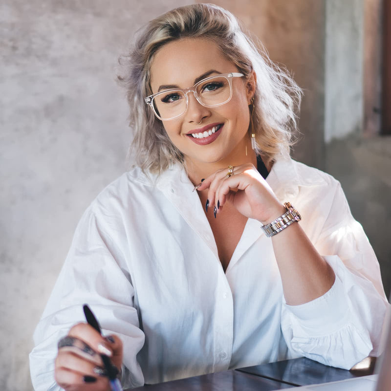 [Australia - AusPower] - Reading Glasses for women Blue Light Blocking Glasses Filter UV Square Lightweight Readers Glasses for Men and Women Transparent 1.5 x 