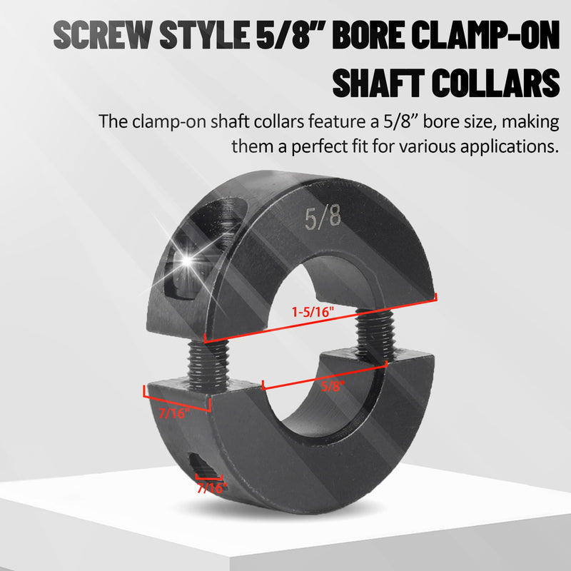 [Australia - AusPower] - TonGass (4-Pack, Black) 5/8" Bore Double Split Clamp-On Shaft Collars Screw Set Carbon Steel Bore Shaft Collars Sets - 5/8" Bore Size, 1-5/16" Outer Diameter, 7/16" Width for Automotive Industrial Use 4 