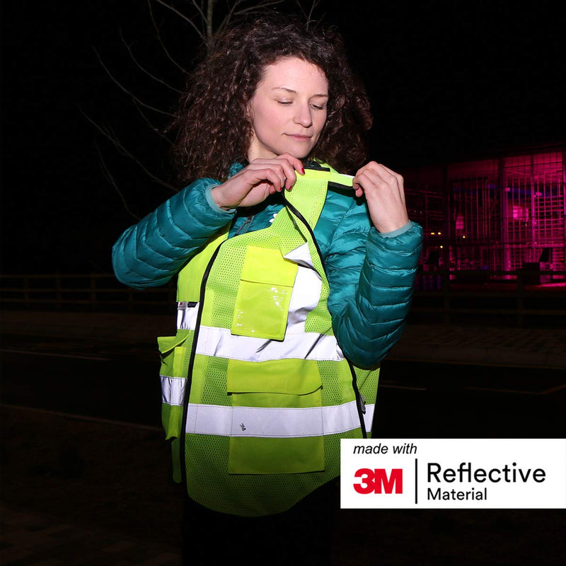Salzmann Breakaway Mesh Reflective Vest | Multi Pocket High Vis | Available in 3 Styles & 5 Sizes | 5-Point Breakaway Design made with 3M Reflective Material Small-Medium Yellow