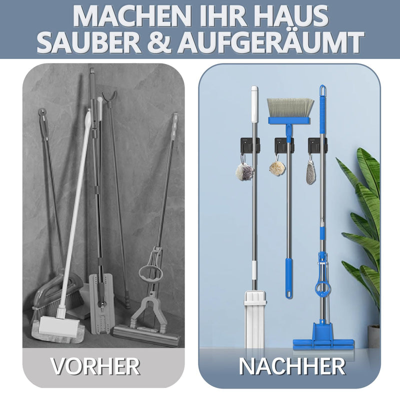 3-H Broom Holder Wall Self-Adhesive, Pack of 6 Tool Holder, Broom Holder, No Drilling, Stainless Steel Broom Wall Mount with Hooks, Garden Tool Holder, Tool Holder for Kitchen, Bathroom, Garden, Black | Besenhalter ohne Bohren,Edelstahl Besen Wandhalte...