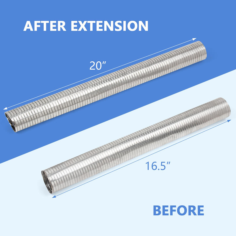 Universal Exhaust Flex Pipe 1.75"[1 3/4"] ID X 16.5"Length 304 stainless steel Exhaust Pipe Can be extended to 20" Comes With Aluminum Foil Tape (2in*75FT),Stainless Steel Cable ties