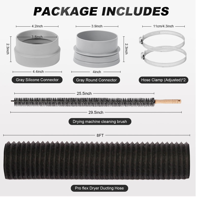 Dryer Vent Hose Kit 8FT, 4 Inch Flexible Aluminum Dryer Vent Duct, Heavy Duty Anti-Crush Dryer Vent Kit with Clamps, Connector & Foil Tape