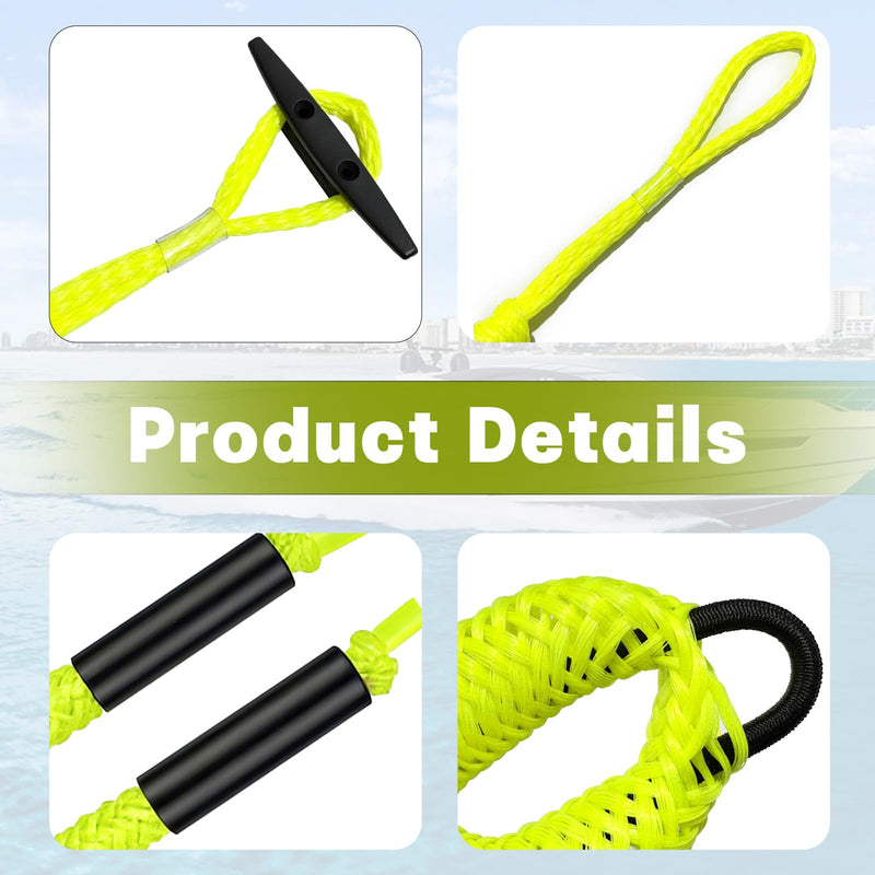 Bungee Dock Line for Boats 4FT, Stretchable Boat Dock Lines with Built-in Bungee Cord & Foam Floats, Quick Dock Rope for Jet Ski Pontoon Kayak PWC,Boat Docking Line 2 Pack (Yellow) Yellow 2P 1