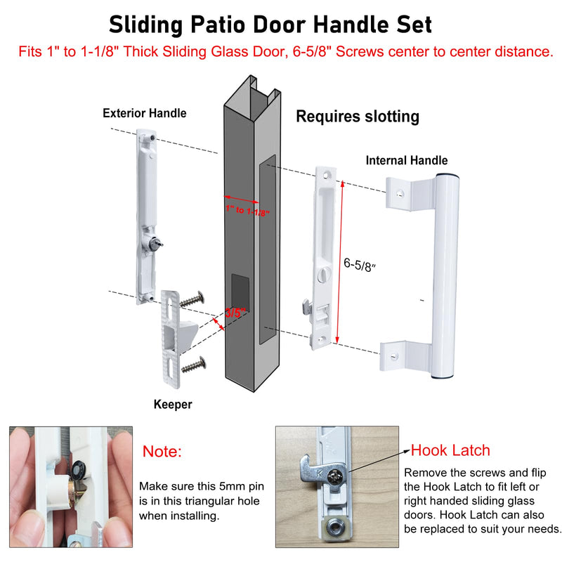 Sliding Glass Door Handle Set with Lock - Easy to Install,Patio Sliding Door Handle Fits for 1 to 1-1/8 Door Thickness,6-5/8" Screw Hole Spacing,Perfectly Replacement for Old Handle(Black) Black - with Lock