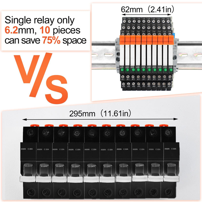 Tellegloww 10 Pcs Miniature Electromagnetic Relay 24V Coil DC/AC, PLC Signal Relay, HF41F/24-ZS 5 Pin 1NO 1NC 6Amp SPDT, Din Rail Mount (Black) Black