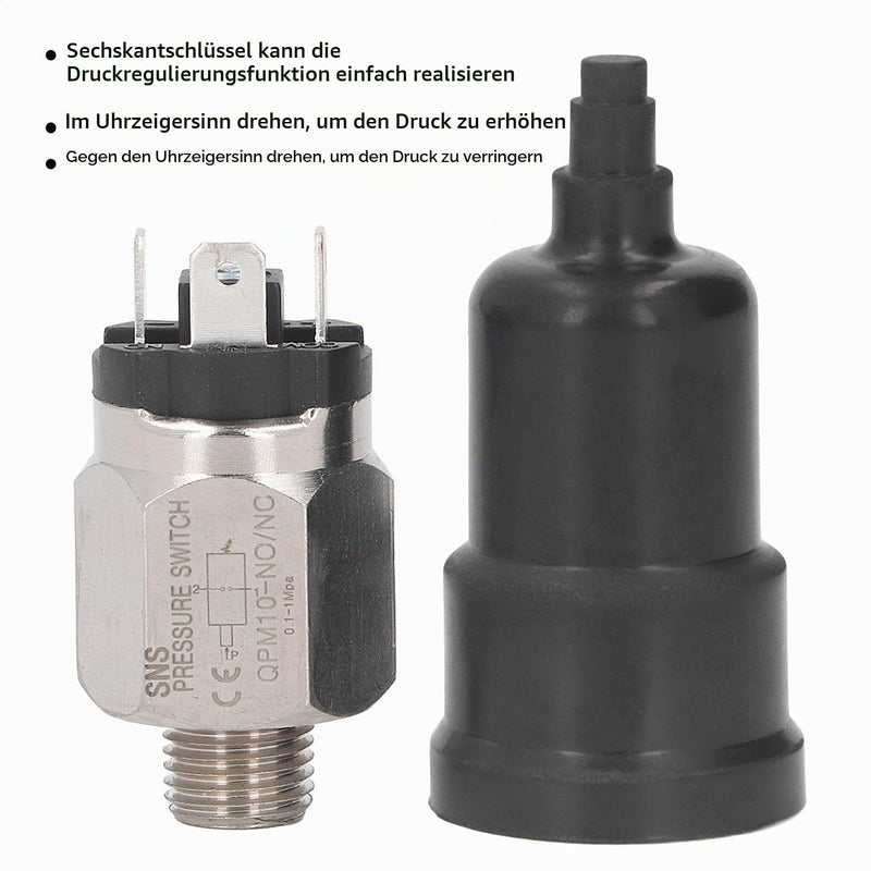 QPM10-NO/NC Pressure Switch, 1/4" Normally Open Push Switch, Membrane Pressure Switch, 0.1-1MPa, Stainless Steel