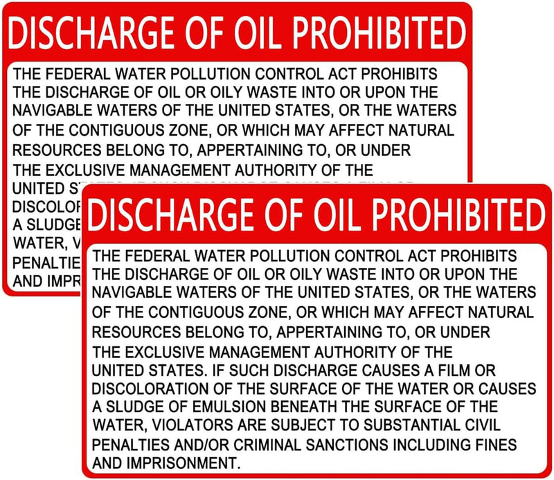 Discharge of Oil Prohibited Sign, 8x5 Inch Hazard Waste Sticker Safety Warning Caution Notice Sign Label,Indoor and Outdoor Use.(2 Pcs)