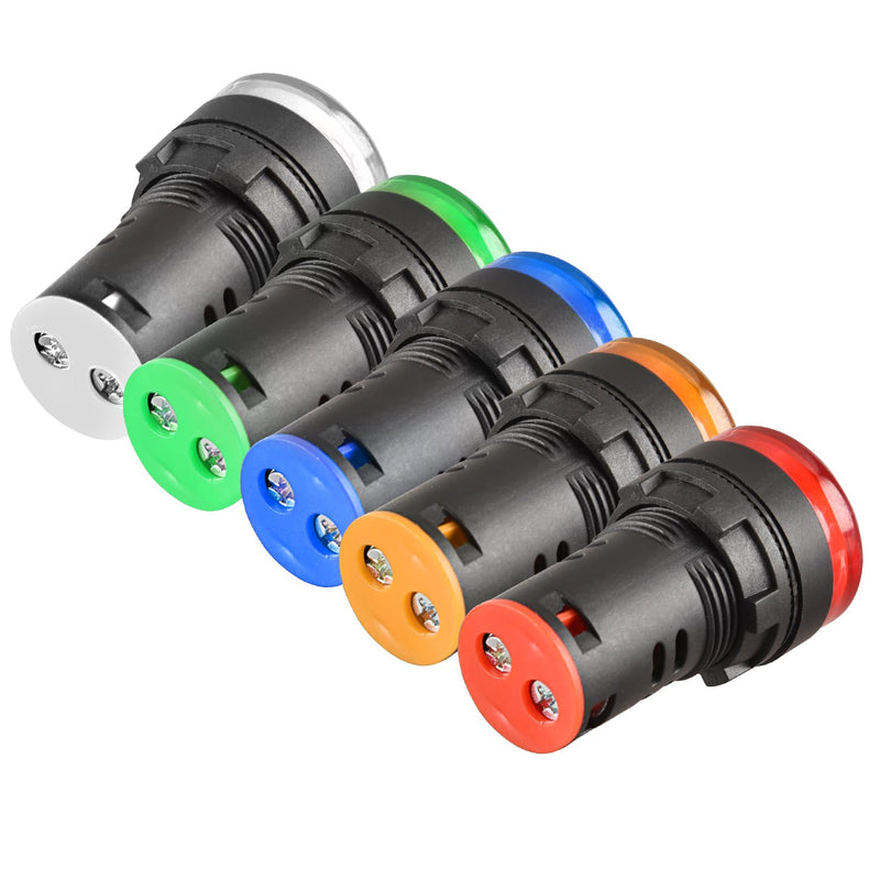 Heschen 22 mm LED Indicator Light, AD16-22D/S, 24VDC 20mA, Red, Green, Yellow, Blue, White Light Colour, Pack of 5
