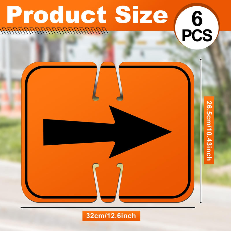 Geetery 6 Pcs Traffic Reversible Arrow Signs 12.6 x 10.4 Inch Orange Detour Signs Cone Top Road Traffic Warning Directional Left Right Arrow for Barricade Outdoor Construction
