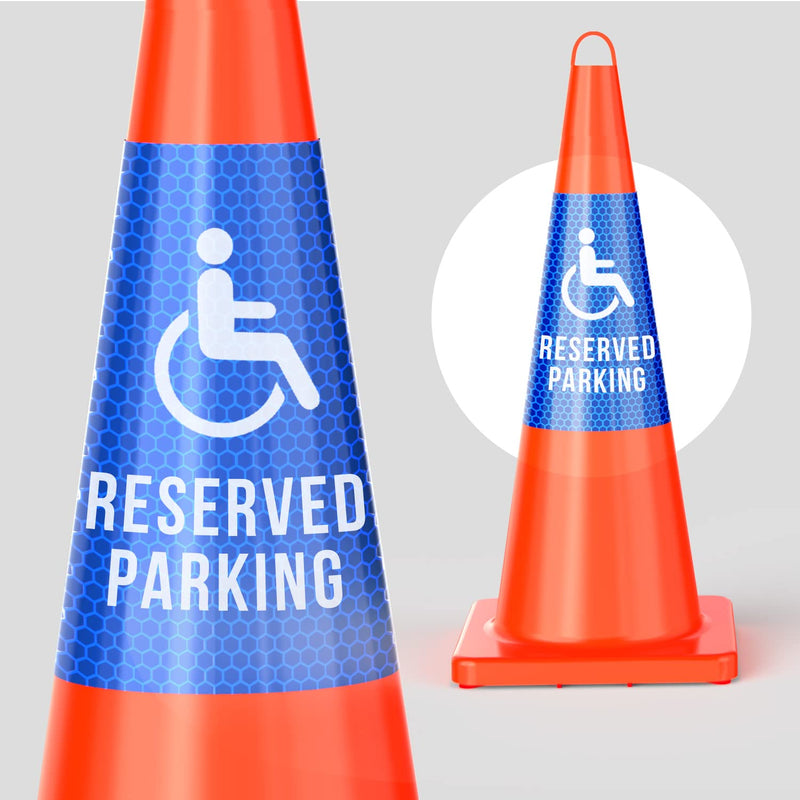 [Australia - AusPower] - BATTIFE 4 Pack "Reserved Parking" Bright Reflective Collars, Cone Message Stickers for Traffic Safety Cones, 360° High Visible Signs for Driveway Road Outdoor Use (Blue) Reserved Parking--Blue 