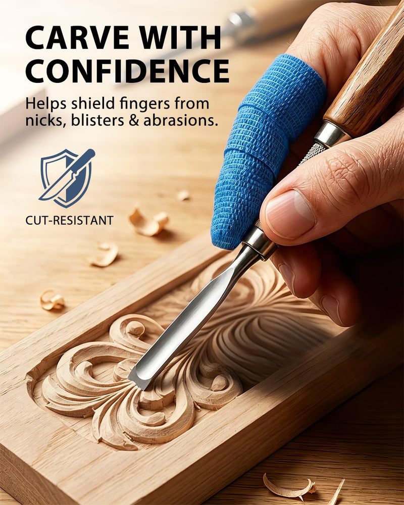 Cut Resistant Tape for Wood Carving & Whittling, Knife & Finger Protection, Knifeless Self-Adhesive Wrap, Anti Slip & Anti Abrasion Hand Tape 9 Rolls Blue
