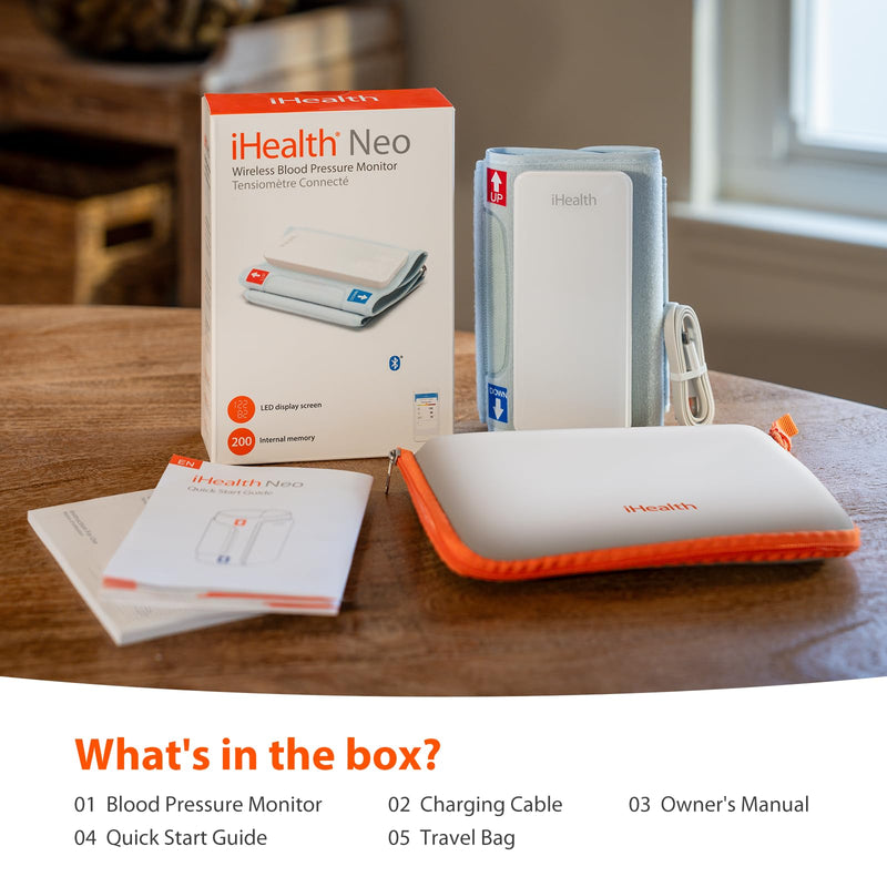 [Australia - AusPower] - iHealth Neo Wireless Blood Pressure Monitor, Upper Arm Cuff, Bluetooth Blood Pressure Machine, Ultra-thin & Portable, App-enabled for iOS & Android 
